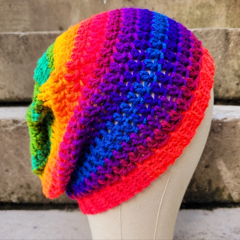 Crochet hat saggy hat, pride hat